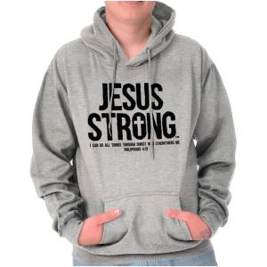 Jesus Strong Philippians 4:13 Bible Hoodie Sweatshirt Women Men(Sport Grey)