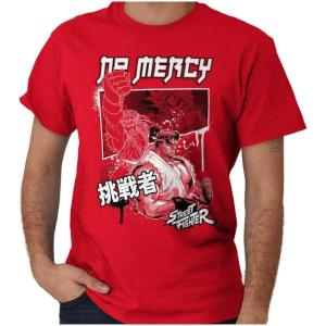 Kanji Street Fighter No Mercy Ryu Mens Graphic T Shirt Tees(Red)