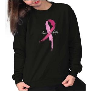 Love Life Hope Breast Cancer Aware Women Crewneck Sweatshirt(Black)