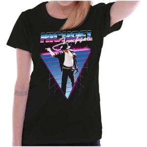 Michael Jackson 80s Iconic Pop Pose Womens Slim Fit Graphic Tee(Black)