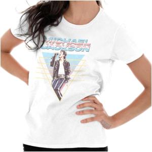 Michael Jackson 90s King of Pop Womens Slim Fit Graphic Tee(White)