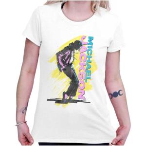 Michael Jackson 90s Toe Stand Dance Womens Slim Fit Graphic Tee(White)