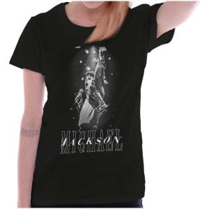 Michael Jackson Iconic King of Pop Womens Slim Fit Graphic Tee(Black)