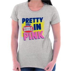 Pretty in Pink Dubble Bubble Logo Womens Slim Fit Graphic Tee(Sport Grey)