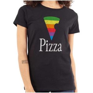 Rainbow Pride Piece of Pizza LGBT Womens Slim Fit Graphic Tee(Black)
