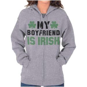 St Patricks Day Irish Boyfriend Zip Hoodie Sweatshirt Women(Sport Grey)