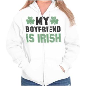 St Patricks Day Irish Boyfriend Zip Hoodie Sweatshirt Women(White)