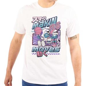 The Smurfs Cool Kanji Makin Moves Graphic T Shirt Men or Women(White)