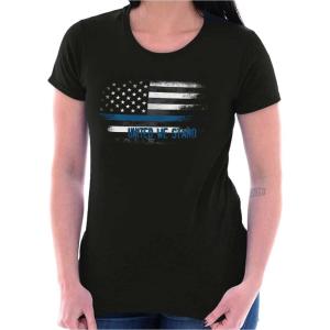 United We Stand Blue Live Matter Flag Womens Slim Fit Graphic Tee(Black)