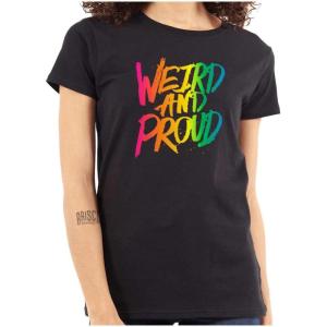 Weird Proud LGBTQ Pride Funny Cool Womens Slim Fit Graphic Tee(Black)