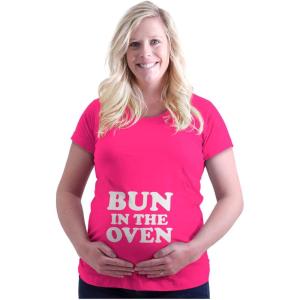Womens Maternity Bun in The Oven Expecting Baking T Shirt Tee(Hot Pink)
