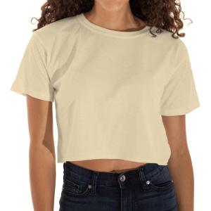 Womens Raw Edge Crop Top Juniors Short Sleeve Crewneck T-Shirt(Banana)