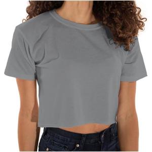 Womens Raw Edge Crop Top Juniors Short Sleeve Crewneck T-Shirt(Gravel)