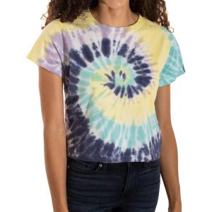 Womens Tie Dye Crop Top Juniors Colorful Spiral Short Sleeve Crewneck T-Shirt(Fiesta)