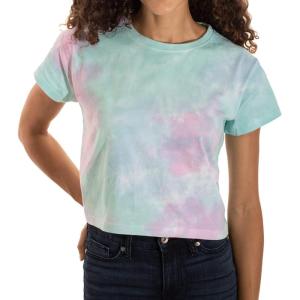 Womens Tie Dye Crop Top Juniors Colorful Spiral Short Sleeve Crewneck T-Shirt(Midsummer Magic)
