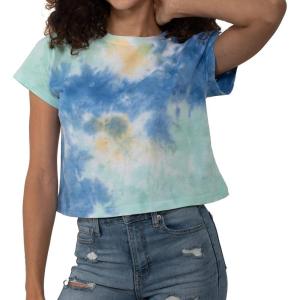 Womens Tie Dye Crop Top Juniors Colorful Spiral Short Sleeve Crewneck T-Shirt(Sunshower)