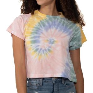 Womens Tie Dye Crop Top Juniors Colorful Spiral Short Sleeve Crewneck T-Shirt(Vacation Vibes)