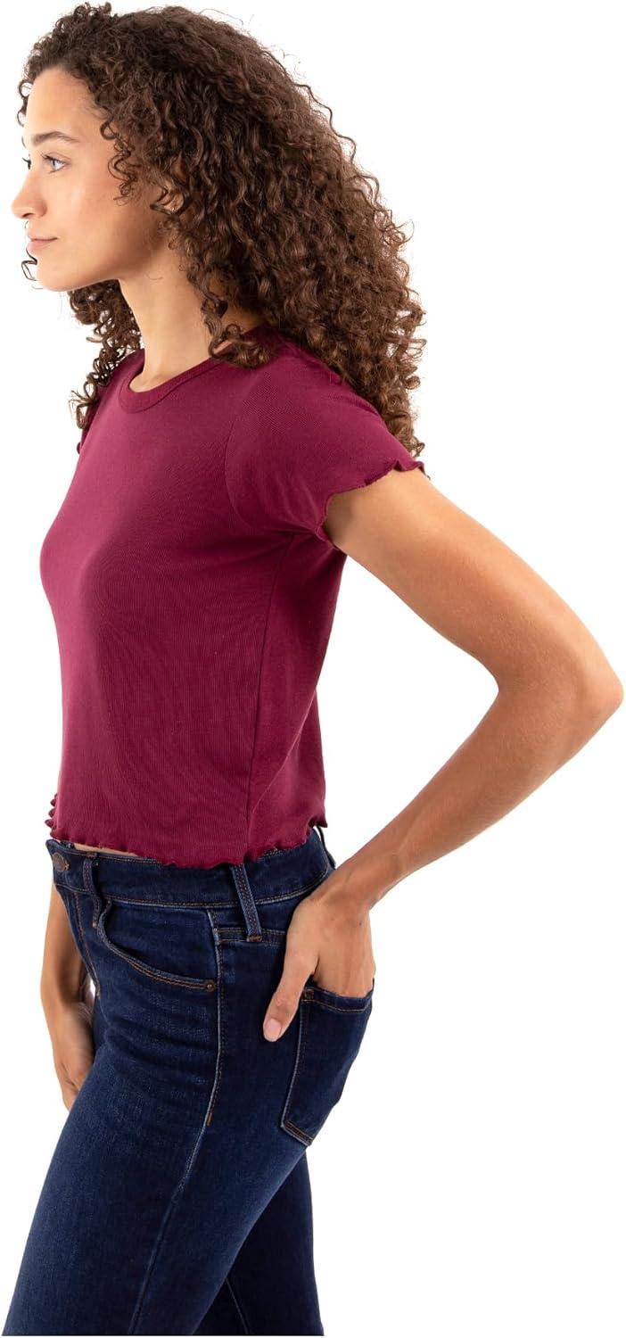imageA Little Crabby Cranky Beach Lover Juniors Lettuce Trim Crop Top Womens Baby TeeBurgundy