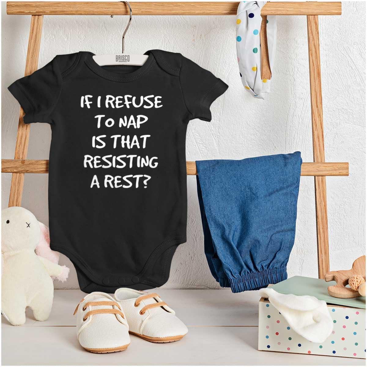 imageBrisco Brands 9 Months Inside Resisting A Rest Funny Baby Romper Boys or GirlsResisting a Rest Black
