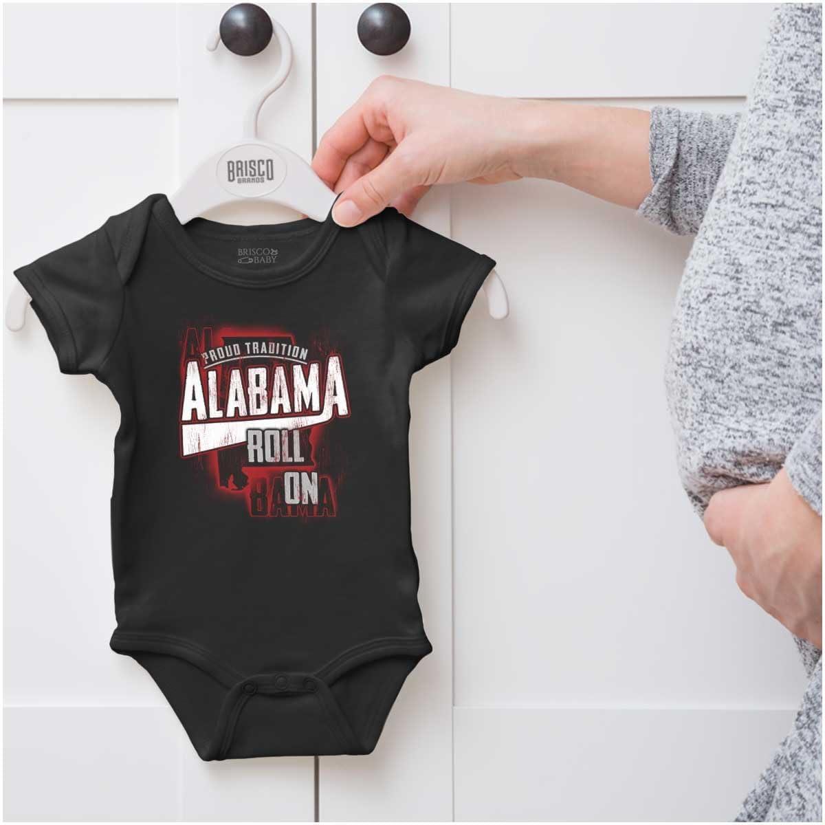 imageBrisco Brands Alabama Tradition Distressed Athletic Baby Romper Boys or GirlsBlack