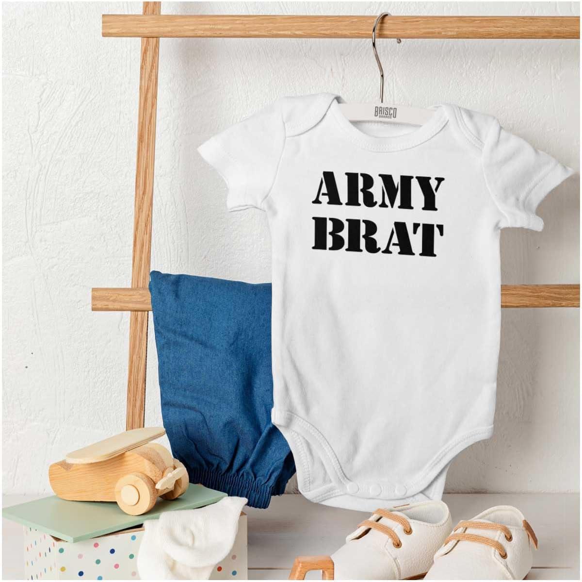 imageBrisco Brands Army Brat Funny Military USA Child Baby Romper Boys or GirlsWhite