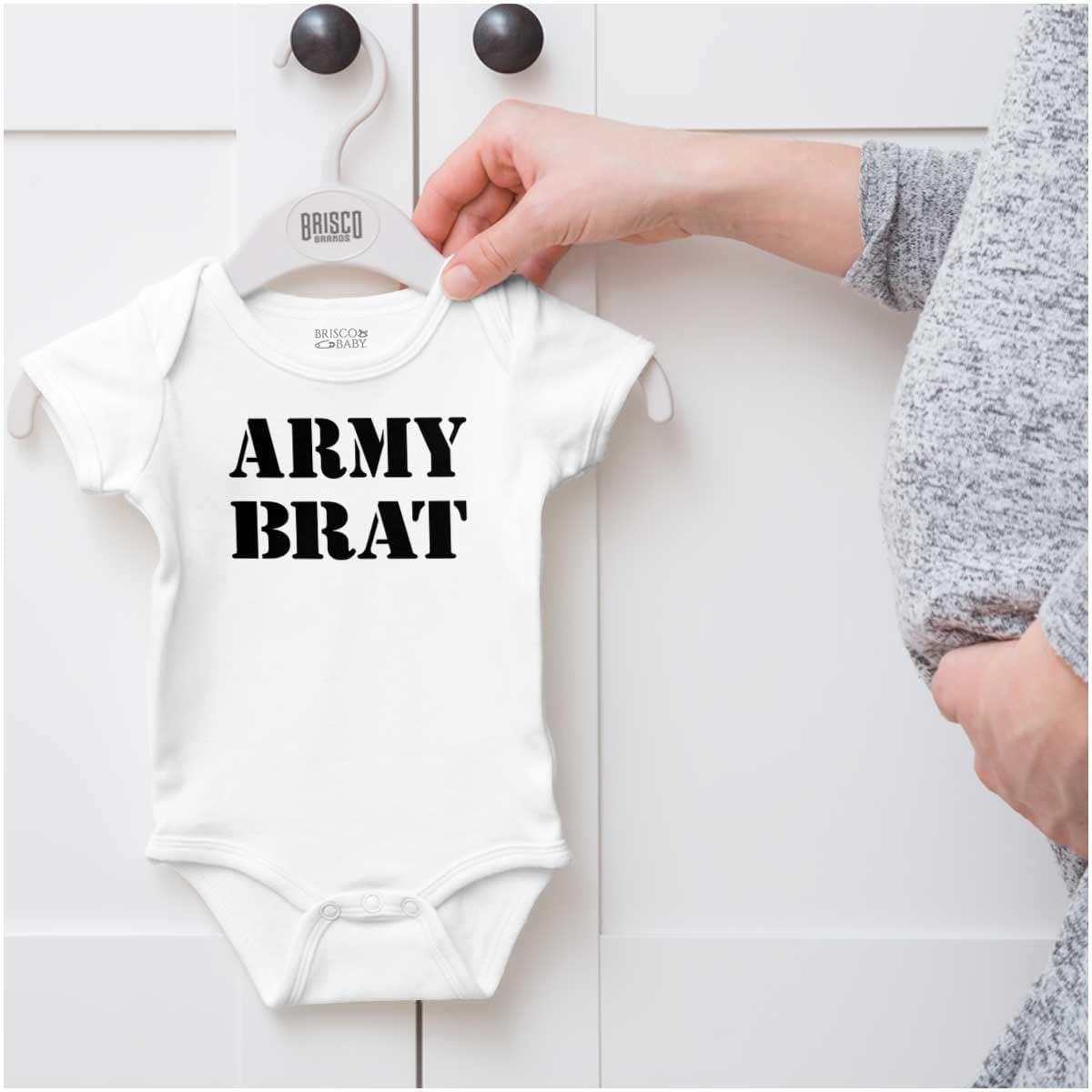 imageBrisco Brands Army Brat Funny Military USA Child Baby Romper Boys or GirlsWhite