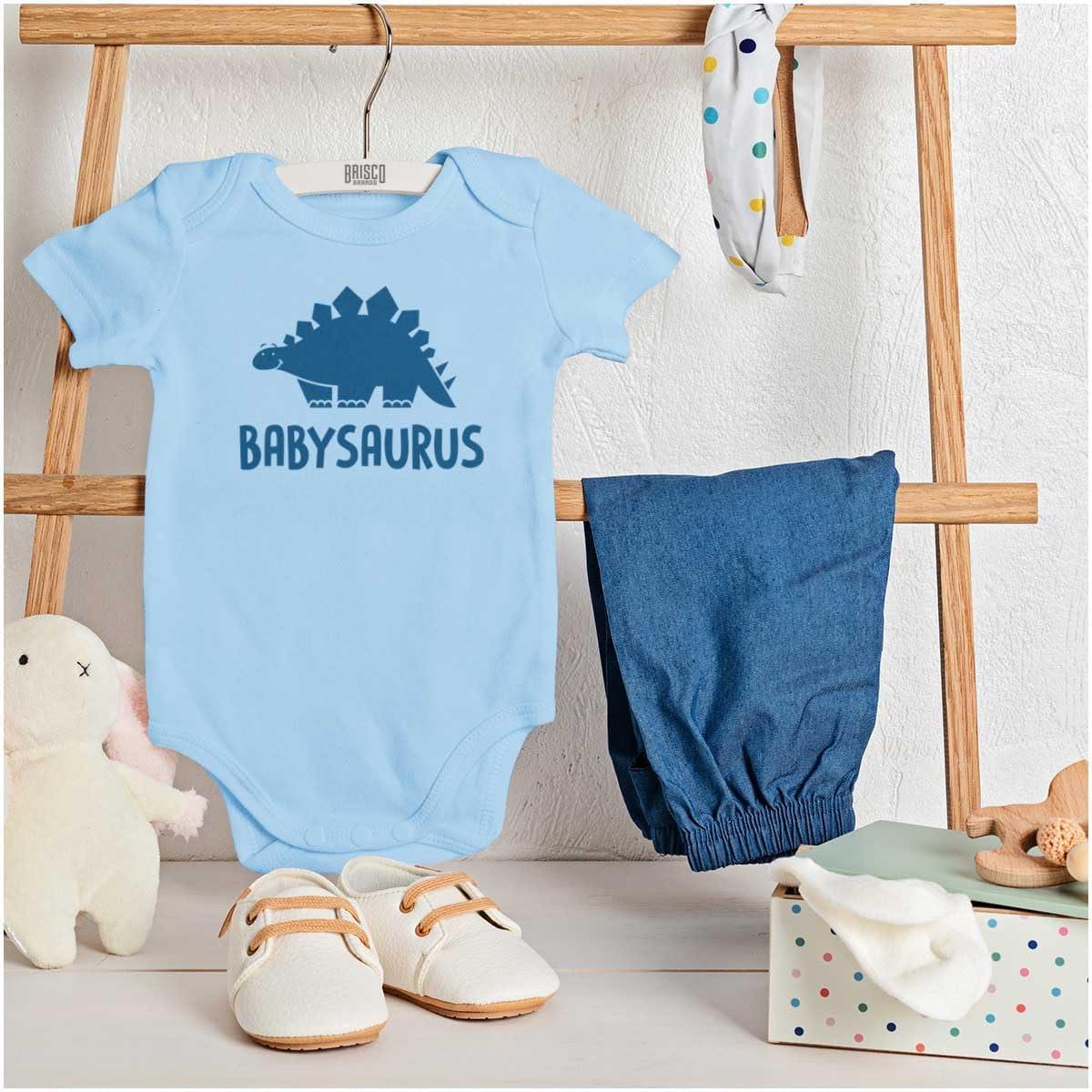 imageBrisco Brands Babysaurus Adorable Little Dinosaur Baby Bodysuit Jumper BoysLight Blue