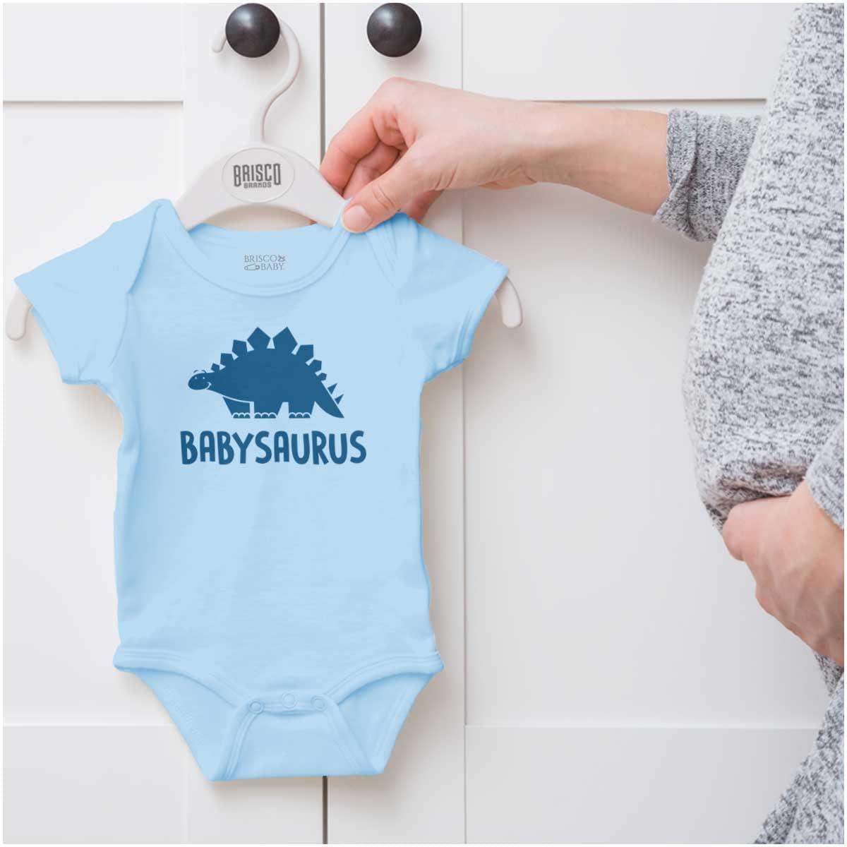 imageBrisco Brands Babysaurus Adorable Little Dinosaur Baby Bodysuit Jumper BoysLight Blue