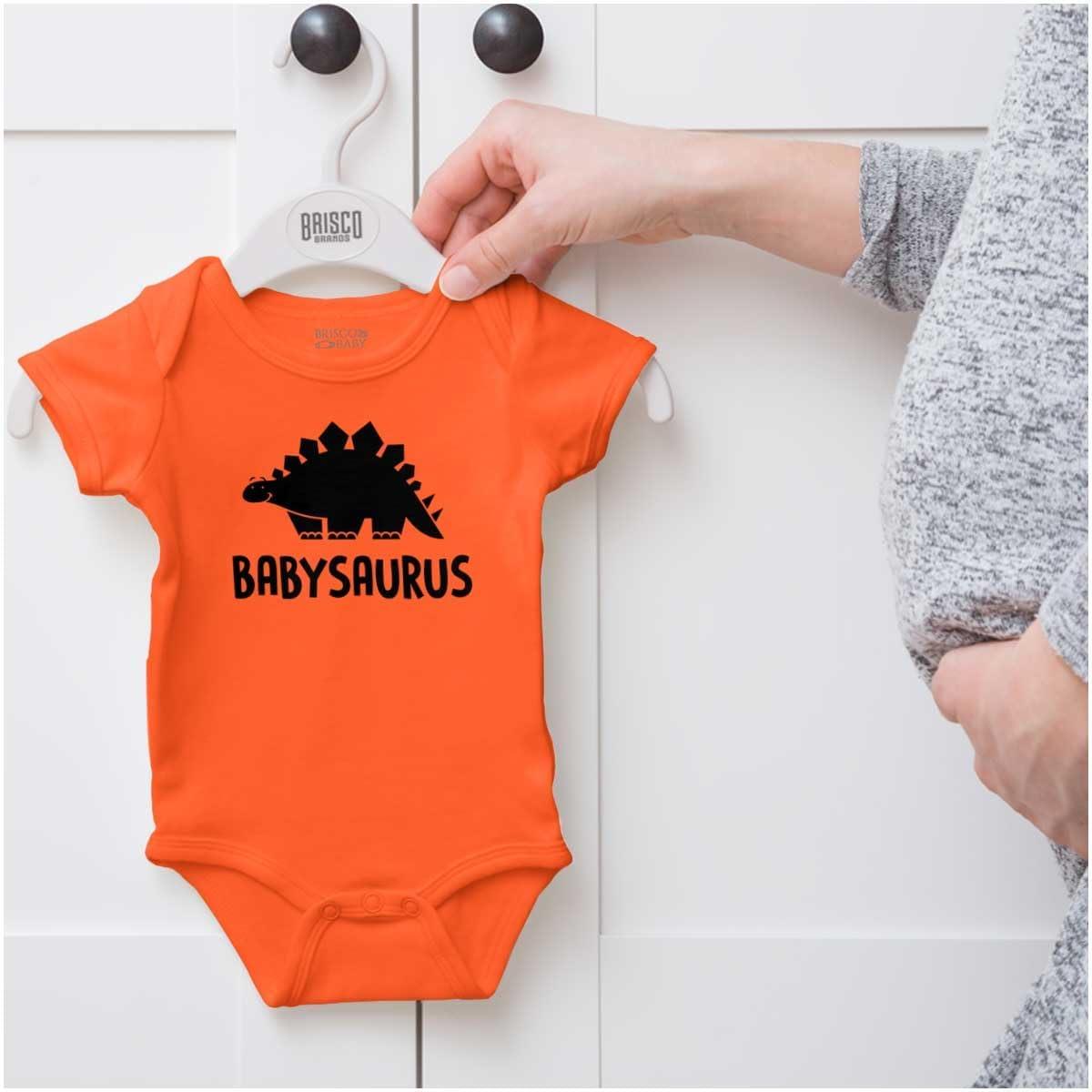 imageBrisco Brands Babysaurus Adorable Little Dinosaur Baby Bodysuit Jumper BoysOrange