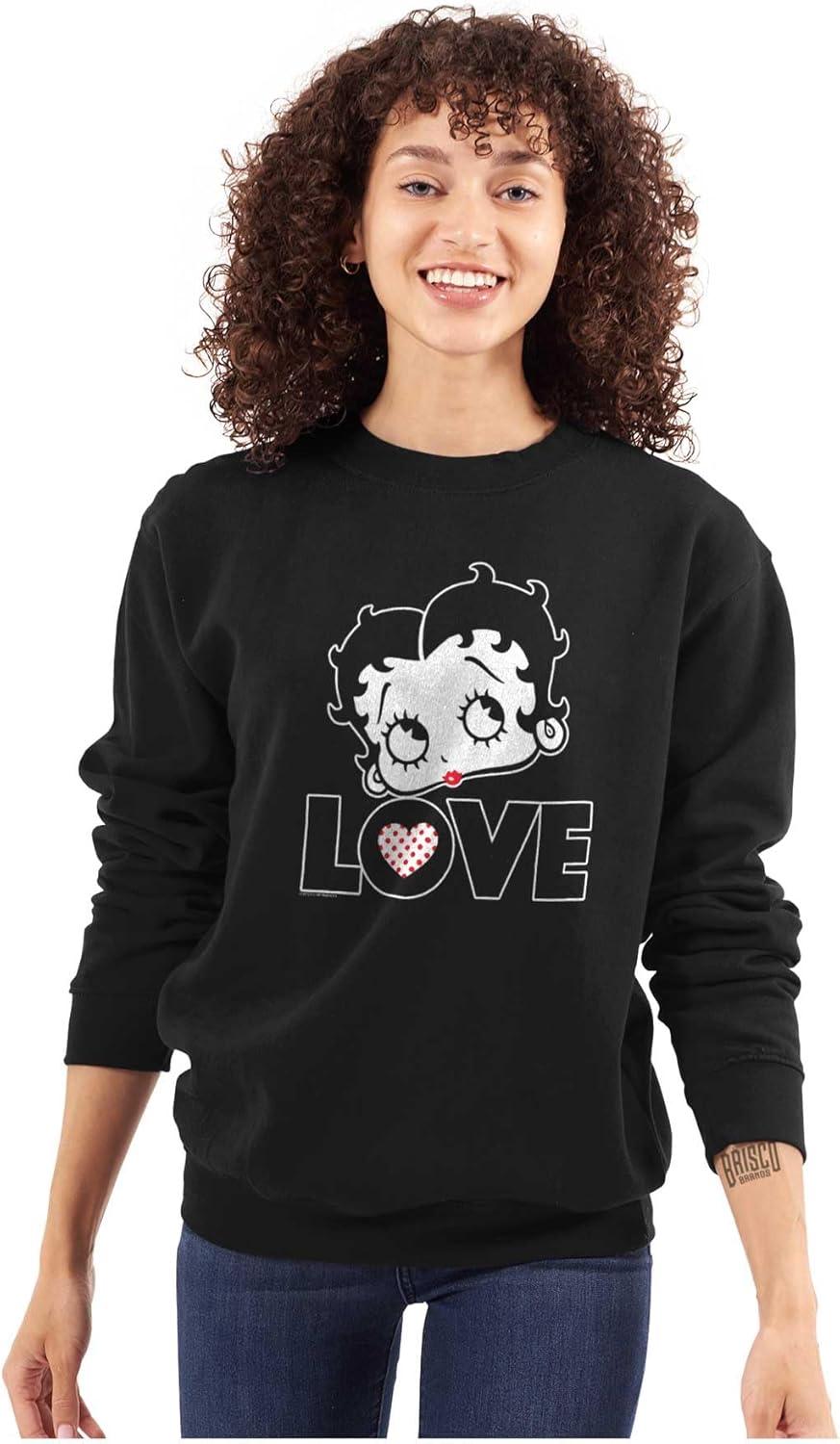 imageBrisco Brands Betty Boop Love Cute Girly Cartoon Women Crewneck SweatshirtBlack