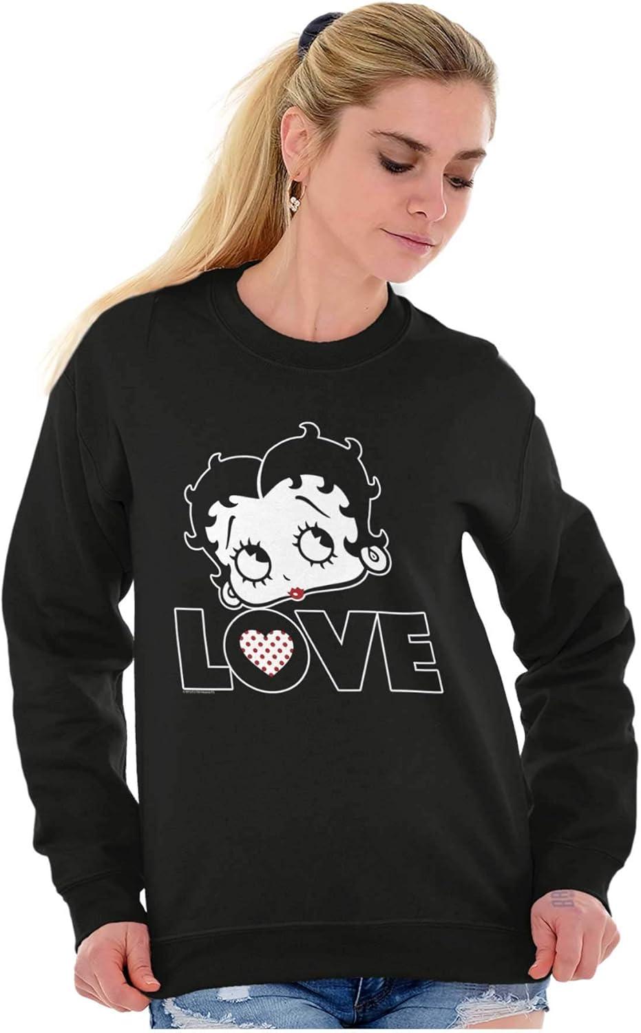 imageBrisco Brands Betty Boop Love Cute Girly Cartoon Women Crewneck SweatshirtBlack