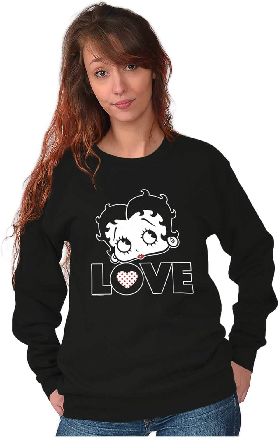 imageBrisco Brands Betty Boop Love Cute Girly Cartoon Women Crewneck SweatshirtBlack