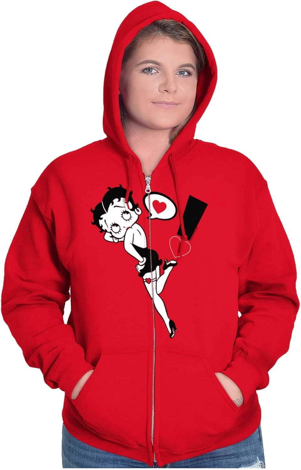 imageBrisco Brands Betty Boop Love Heart Exclamation Zip Hoodie Sweatshirt WomenRed