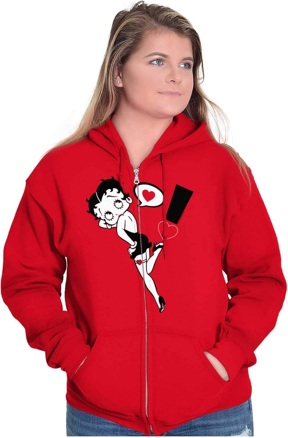 imageBrisco Brands Betty Boop Love Heart Exclamation Zip Hoodie Sweatshirt WomenRed