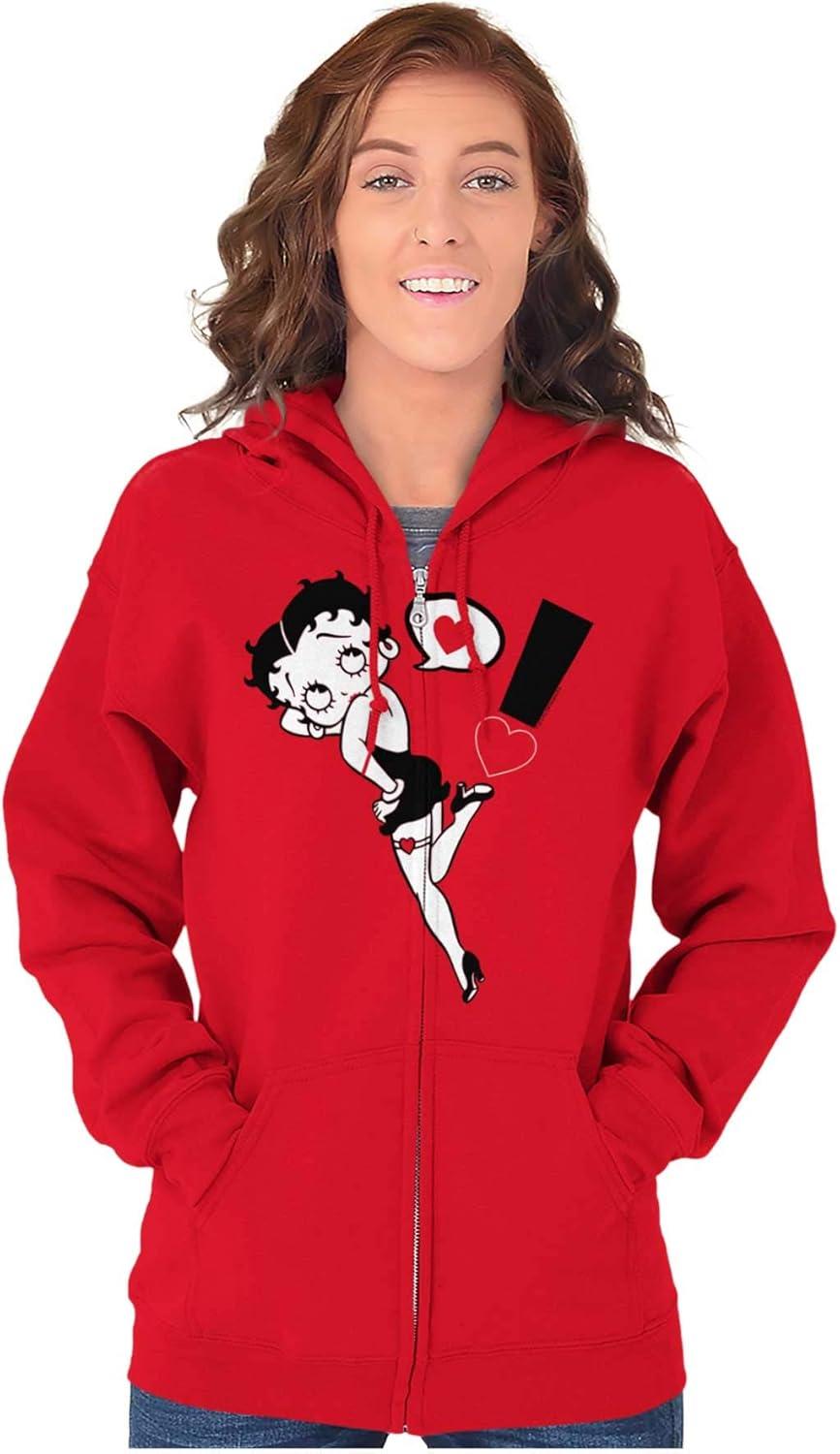 imageBrisco Brands Betty Boop Love Heart Exclamation Zip Hoodie Sweatshirt WomenRed
