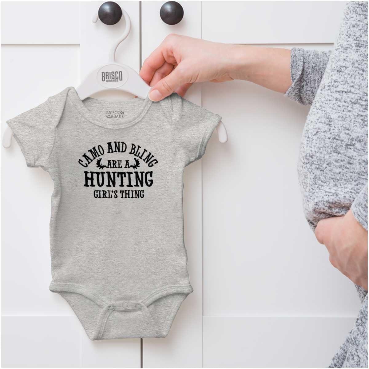 imageBrisco Brands Camo Bling Hunting Girls Thing Baby Bodysuit Jumper GirlsHeather