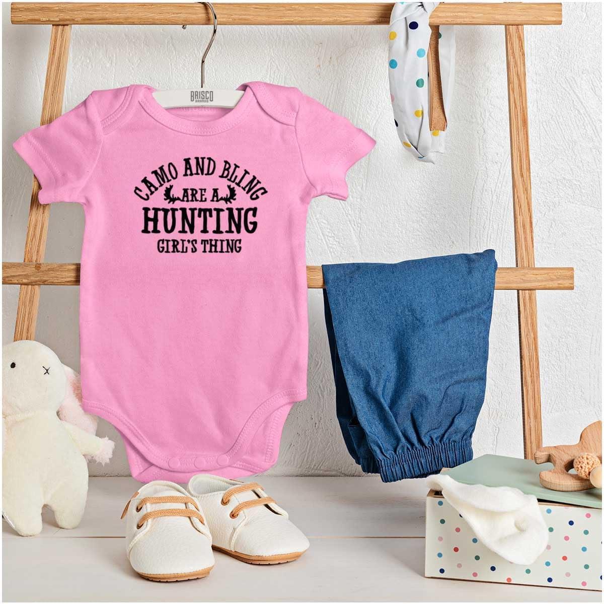 imageBrisco Brands Camo Bling Hunting Girls Thing Baby Bodysuit Jumper GirlsPink