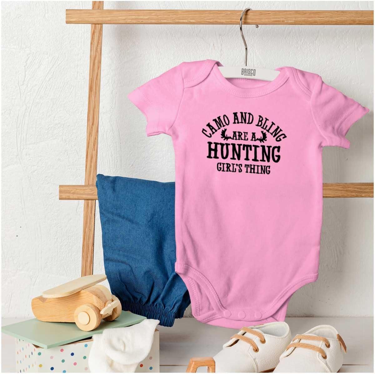 imageBrisco Brands Camo Bling Hunting Girls Thing Baby Bodysuit Jumper GirlsPink