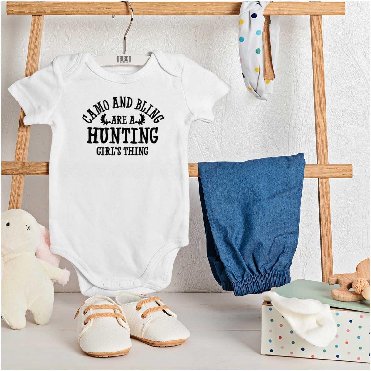 imageBrisco Brands Camo Bling Hunting Girls Thing Baby Bodysuit Jumper GirlsWhite