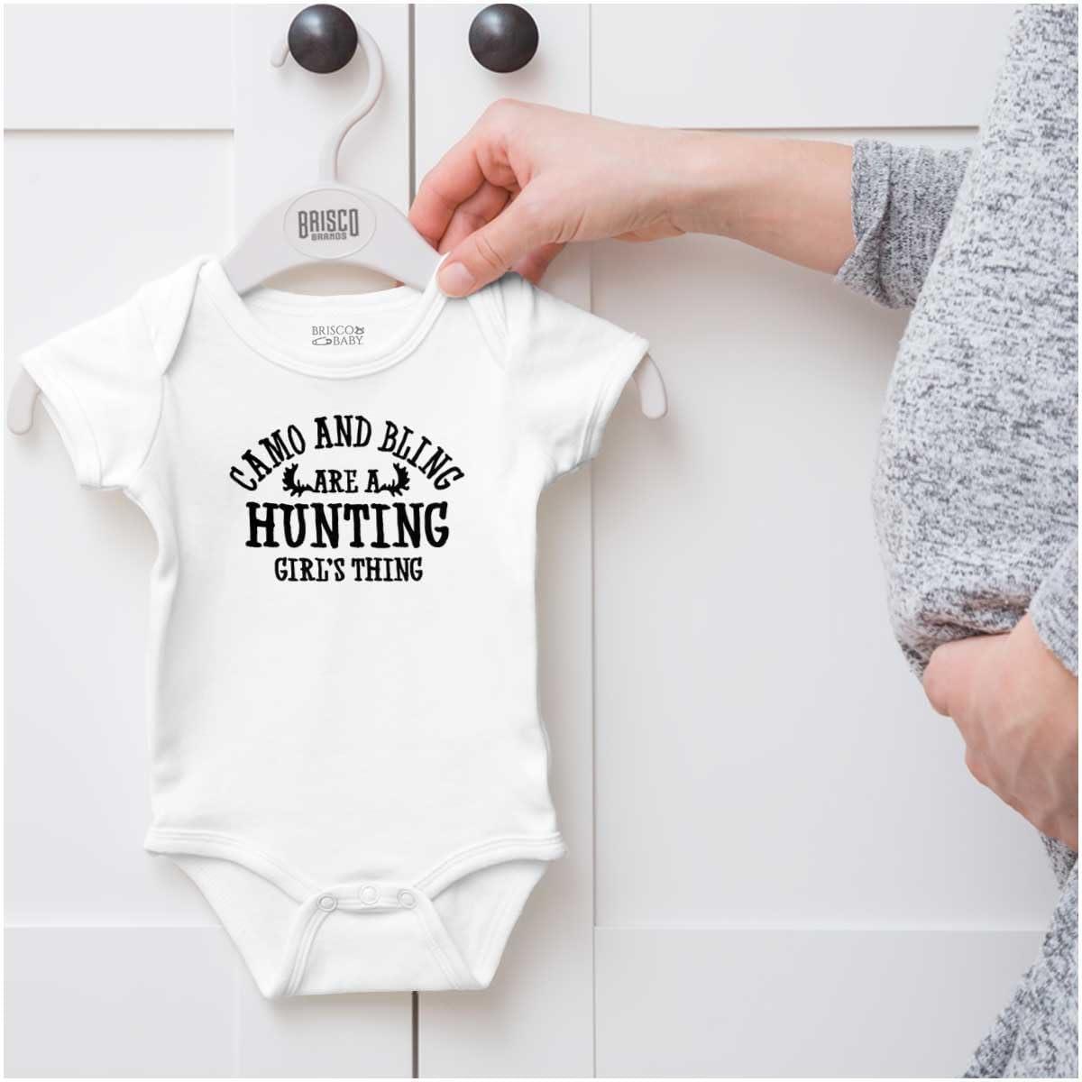 imageBrisco Brands Camo Bling Hunting Girls Thing Baby Bodysuit Jumper GirlsWhite