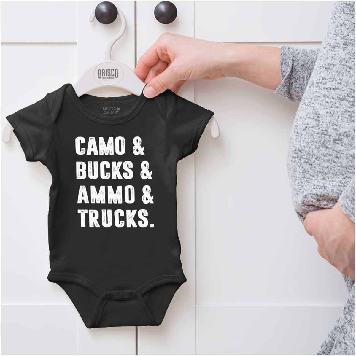 imageBrisco Brands Camo Bucks Trucks Cute Hunter Son Baby Bodysuit Jumper BoysBlack