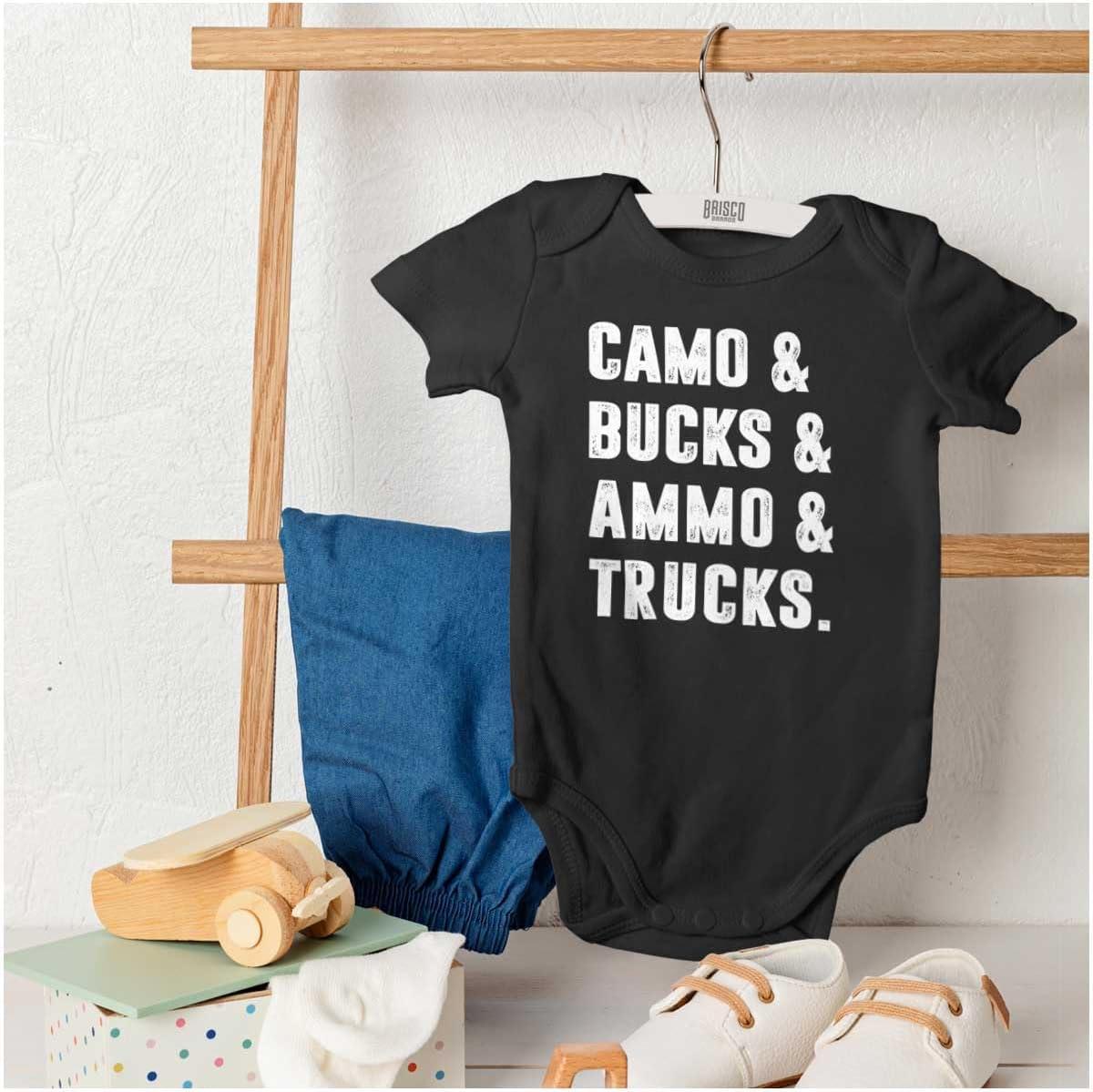 imageBrisco Brands Camo Bucks Trucks Cute Hunter Son Baby Bodysuit Jumper BoysBlack