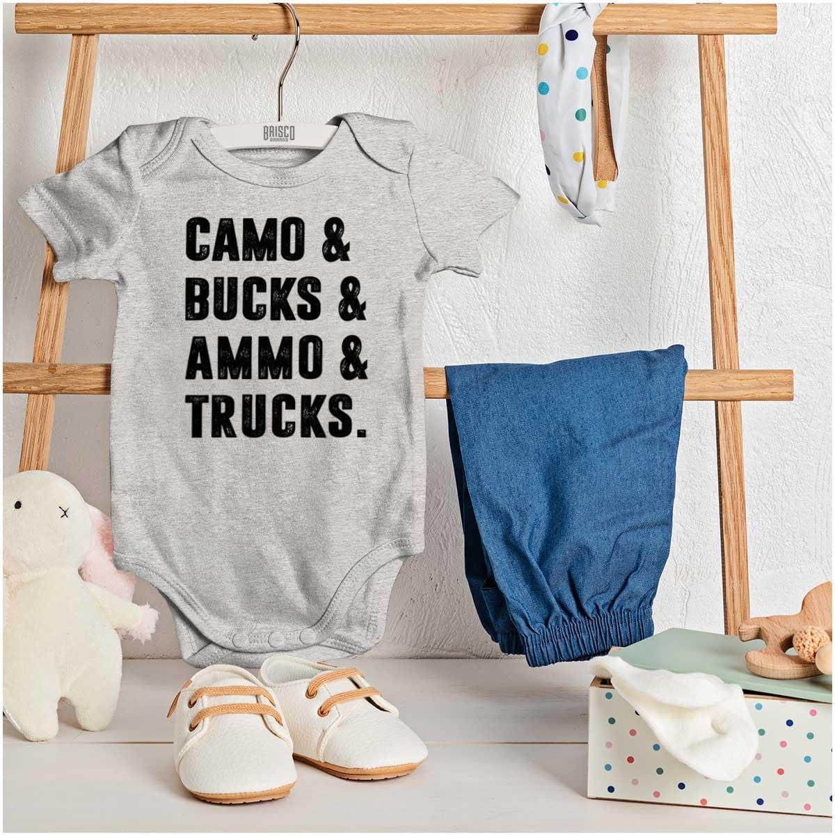 imageBrisco Brands Camo Bucks Trucks Cute Hunter Son Baby Bodysuit Jumper BoysHeather
