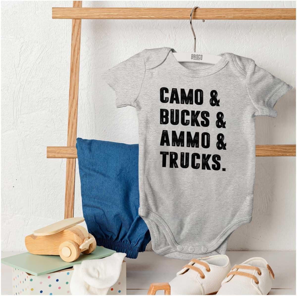 imageBrisco Brands Camo Bucks Trucks Cute Hunter Son Baby Bodysuit Jumper BoysHeather