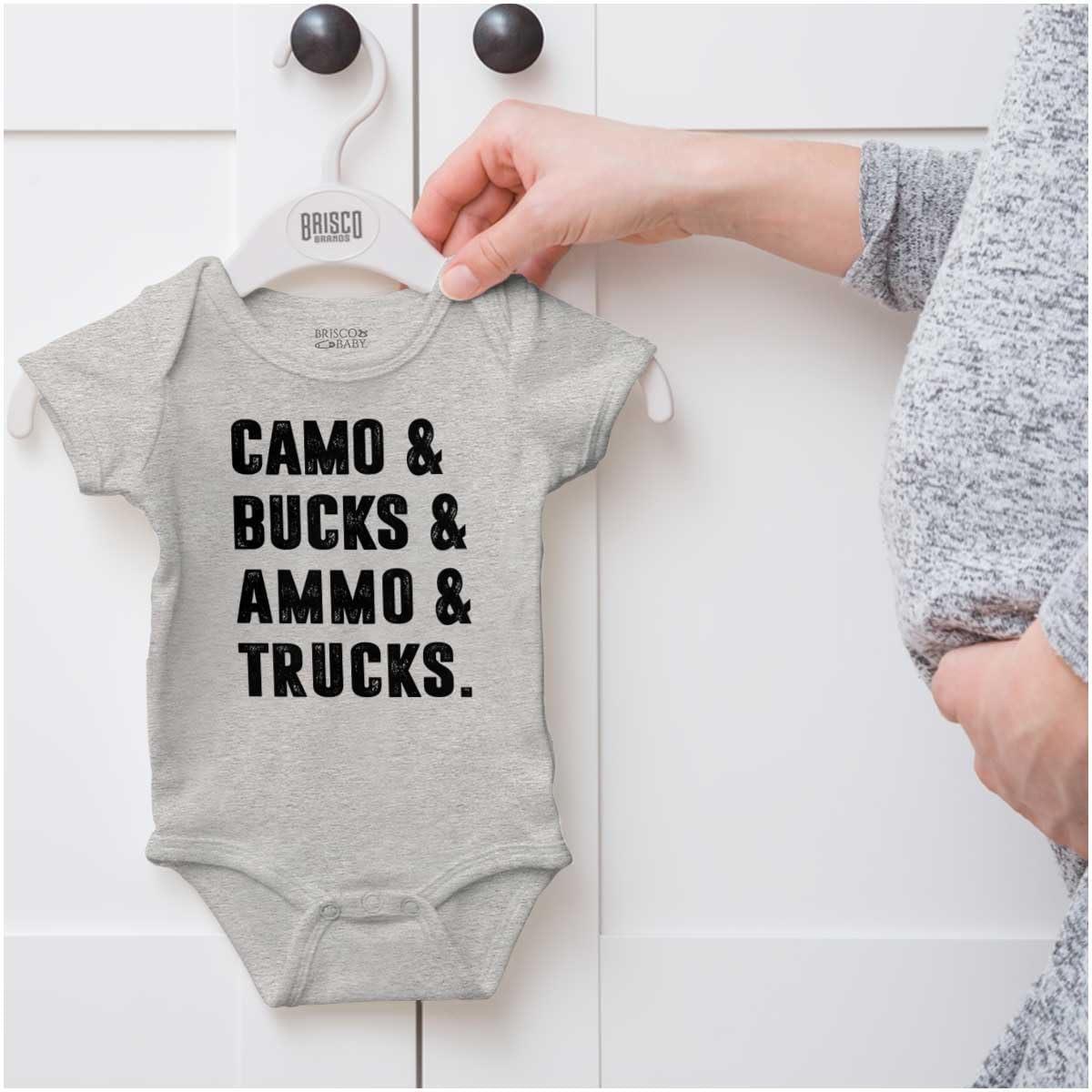 imageBrisco Brands Camo Bucks Trucks Cute Hunter Son Baby Bodysuit Jumper BoysHeather