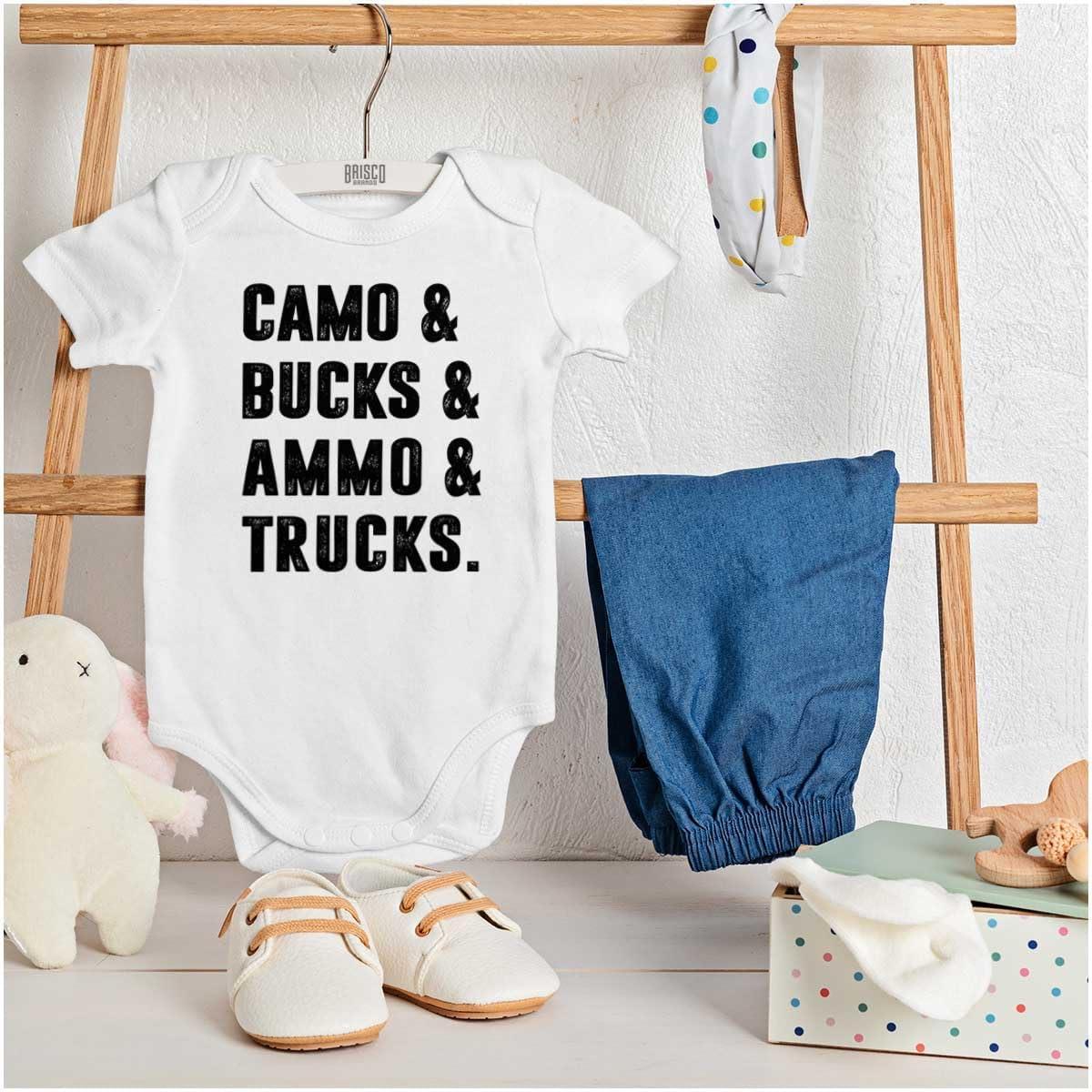 imageBrisco Brands Camo Bucks Trucks Cute Hunter Son Baby Bodysuit Jumper BoysWhite