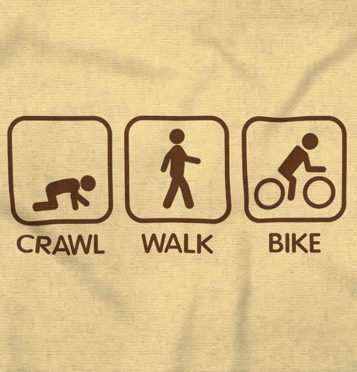 imageBrisco Brands Crawl Walk Bike Street Sign Humor Baby Romper Boys or GirlsBanana