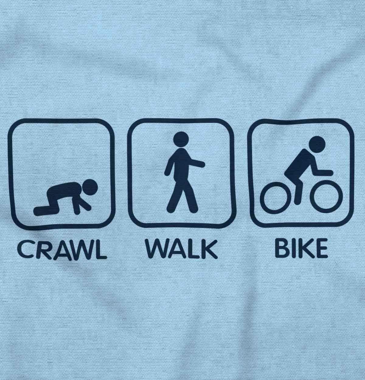 imageBrisco Brands Crawl Walk Bike Street Sign Humor Baby Romper Boys or GirlsLight Blue