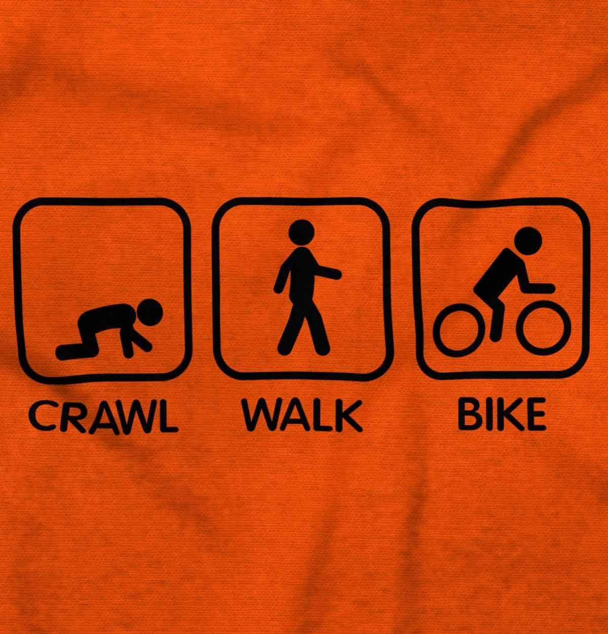 imageBrisco Brands Crawl Walk Bike Street Sign Humor Baby Romper Boys or GirlsOrange