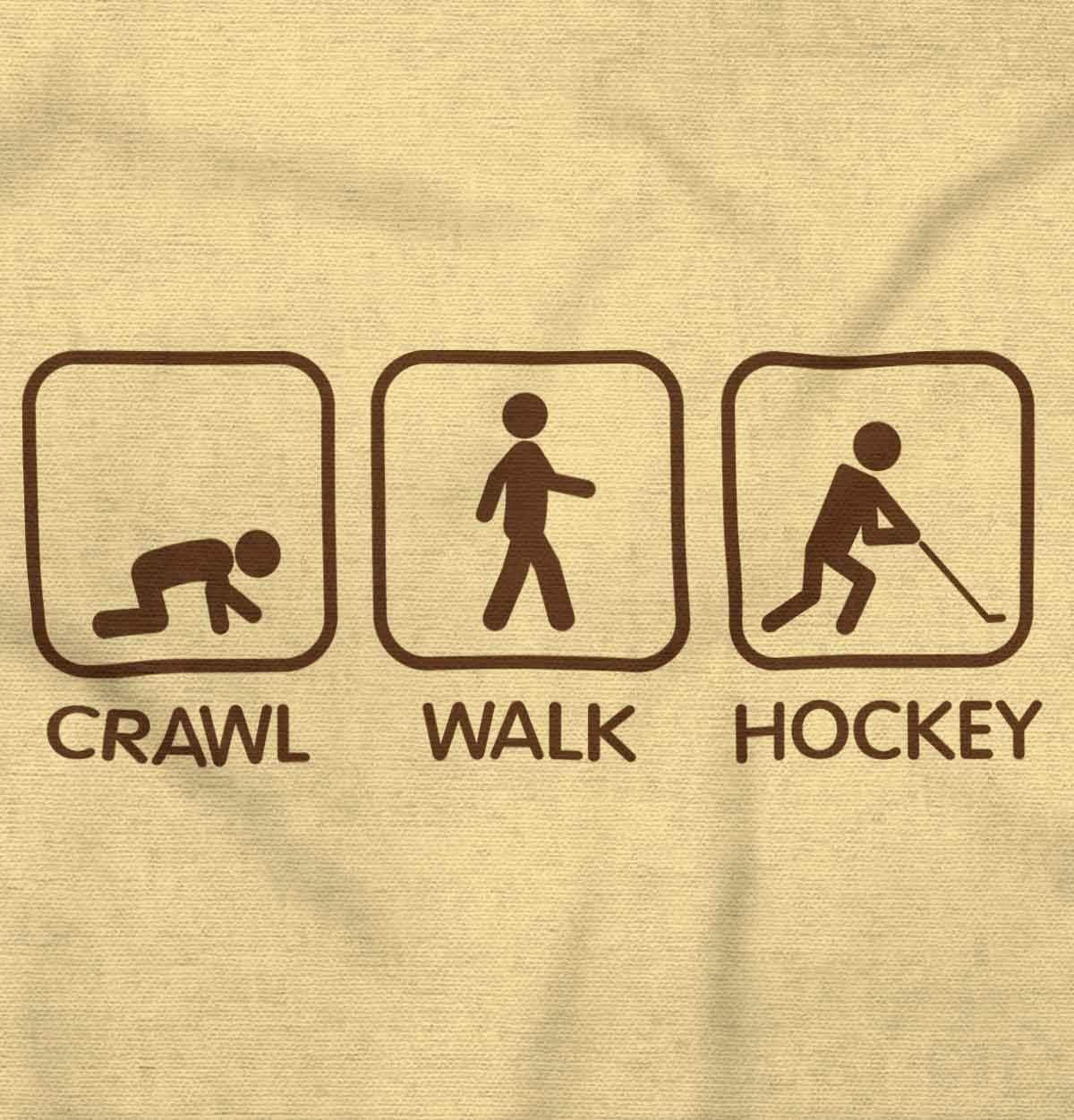imageBrisco Brands Crawl Walk Hockey Street Sign Humor Baby Romper Boys or GirlsBanana